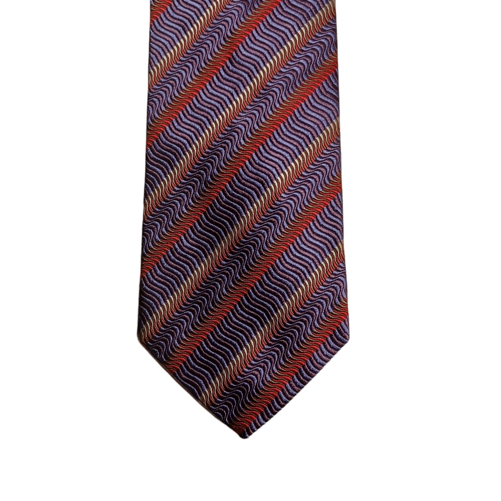 XMI PLATINUM Silk Purple Red Diagonal Wave Stripe Print Men's Tie